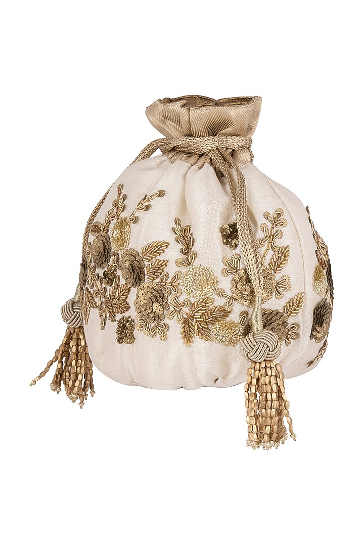 White Embroidered Potli Bag by The Pink Potli at Pernia's Pop Up Shop