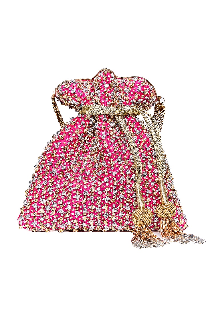 Pink Embroidered Potli With Latkans by The Pink Potli