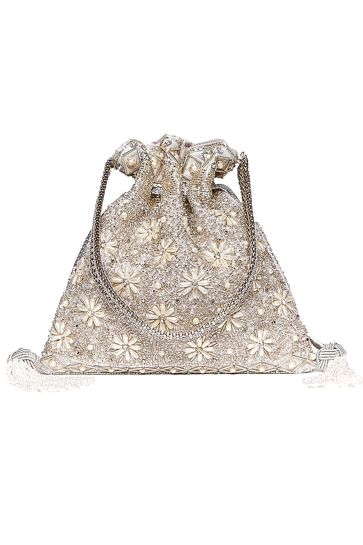 Silver Cutdana Embroidered Potli by The Pink Potli at Pernia's Pop Up Shop
