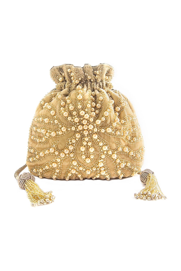 Gold Pearls Embroidered Potli by The Pink Potli