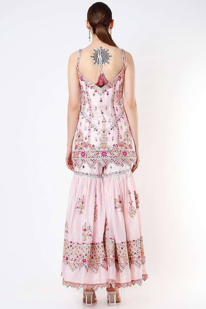 Blush Pink Chanderi Resham Embroidered Gharara Set by Tamanna Punjabi Kapoor at Pernia's Pop Up Shop