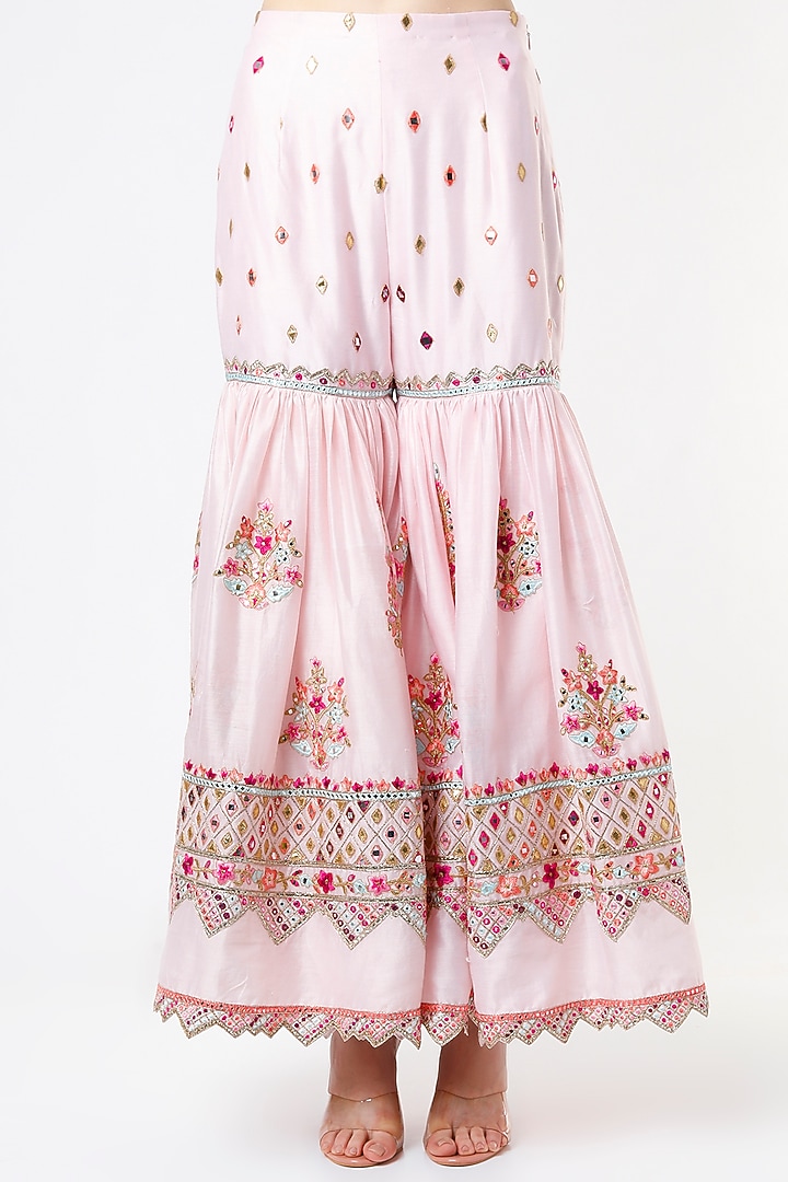 Blush Pink Chanderi Resham Embroidered Gharara Set by Tamanna Punjabi Kapoor at Pernia's Pop Up Shop