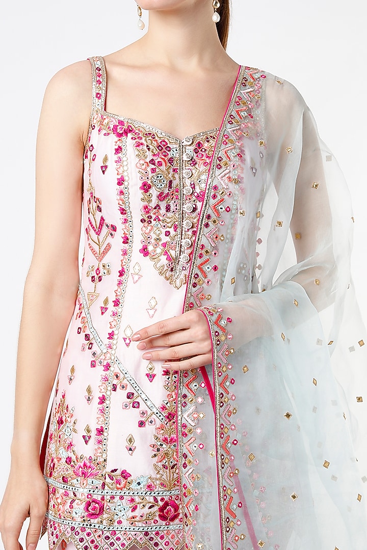 Blush Pink Chanderi Resham Embroidered Gharara Set by Tamanna Punjabi Kapoor at Pernia's Pop Up Shop