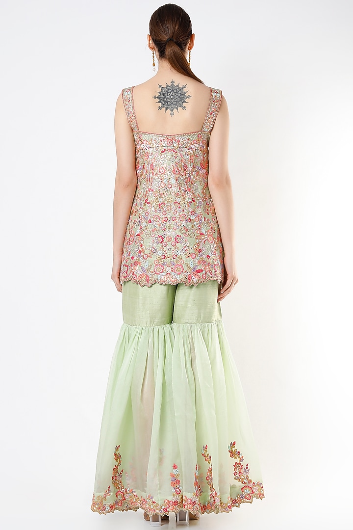 Mint Organza & Raw Silk Gota Embroidered Gharara Set by Tamanna Punjabi Kapoor at Pernia's Pop Up Shop