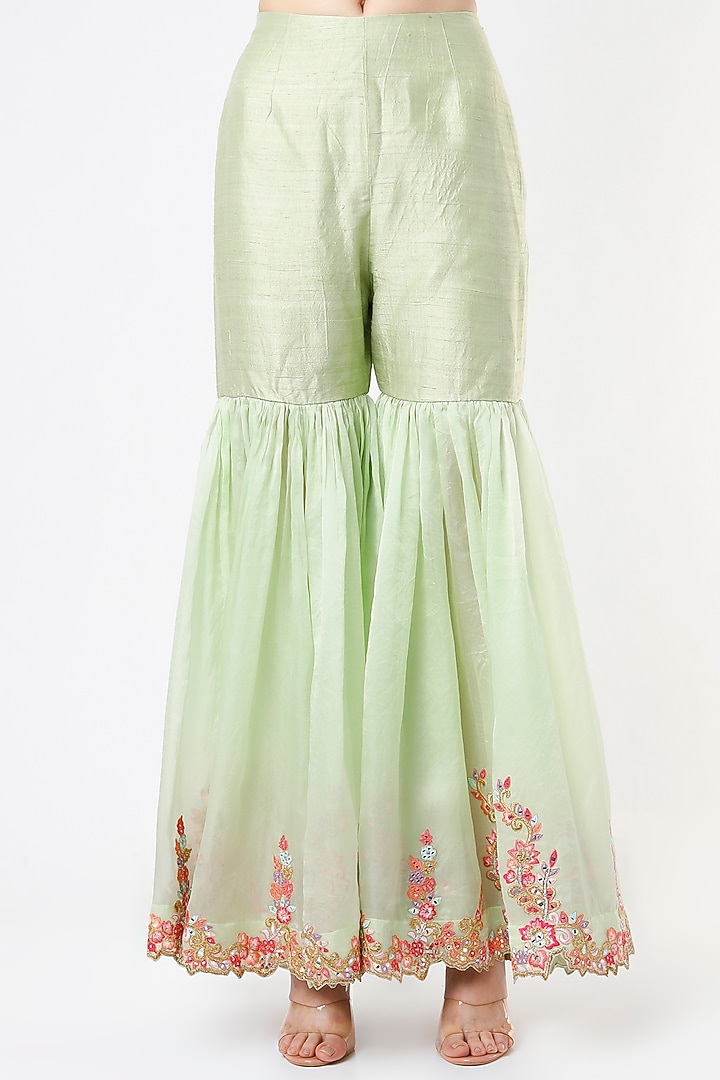 Mint Organza & Raw Silk Gota Embroidered Gharara Set by Tamanna Punjabi Kapoor at Pernia's Pop Up Shop