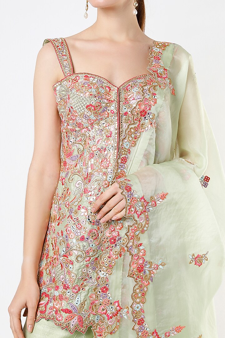 Mint Organza & Raw Silk Gota Embroidered Gharara Set by Tamanna Punjabi Kapoor at Pernia's Pop Up Shop