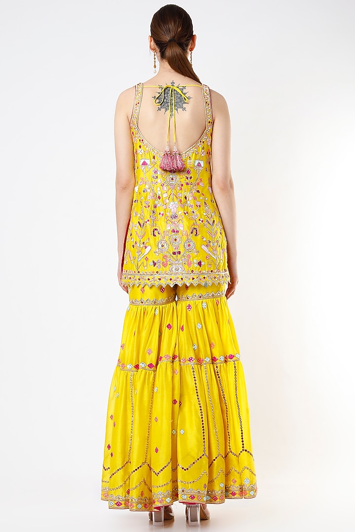 Bright Yellow Chanderi Resham Embroidered Gharara Set by Tamanna Punjabi Kapoor at Pernia's Pop Up Shop