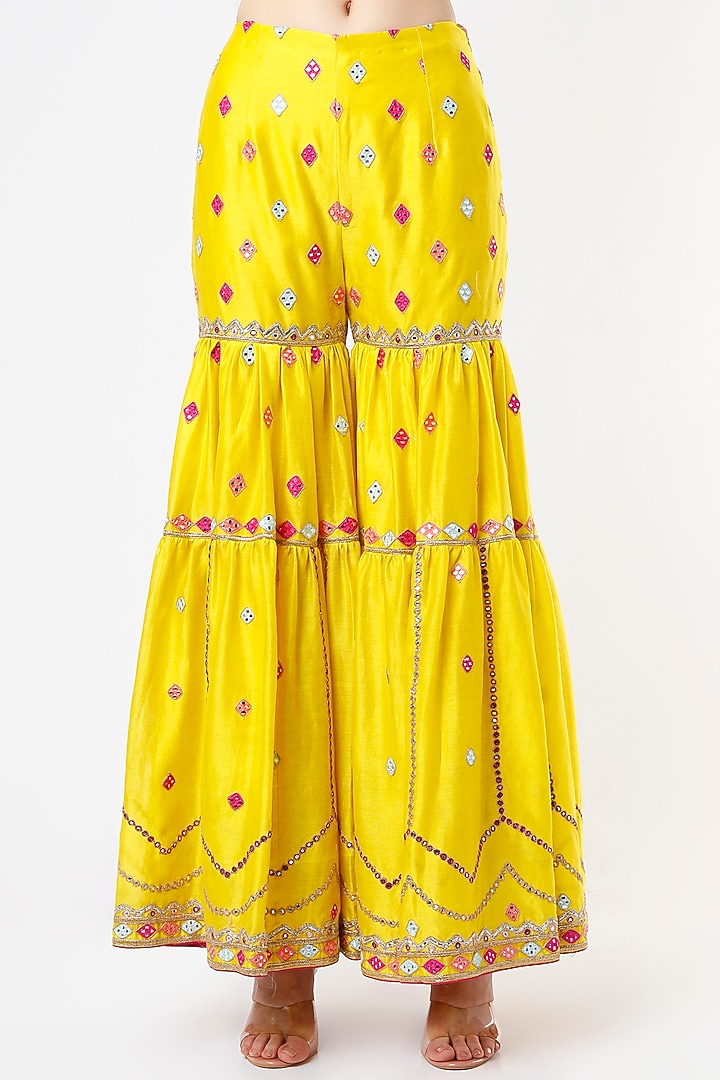 Bright Yellow Chanderi Resham Embroidered Gharara Set by Tamanna Punjabi Kapoor at Pernia's Pop Up Shop