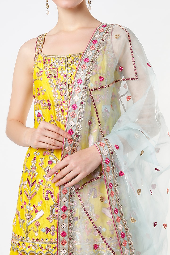 Bright Yellow Chanderi Resham Embroidered Gharara Set by Tamanna Punjabi Kapoor at Pernia's Pop Up Shop