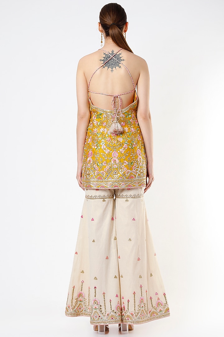 Pale Pink Organza & Raw Silk Resham Embroidered Gharara Set by Tamanna Punjabi Kapoor at Pernia's Pop Up Shop