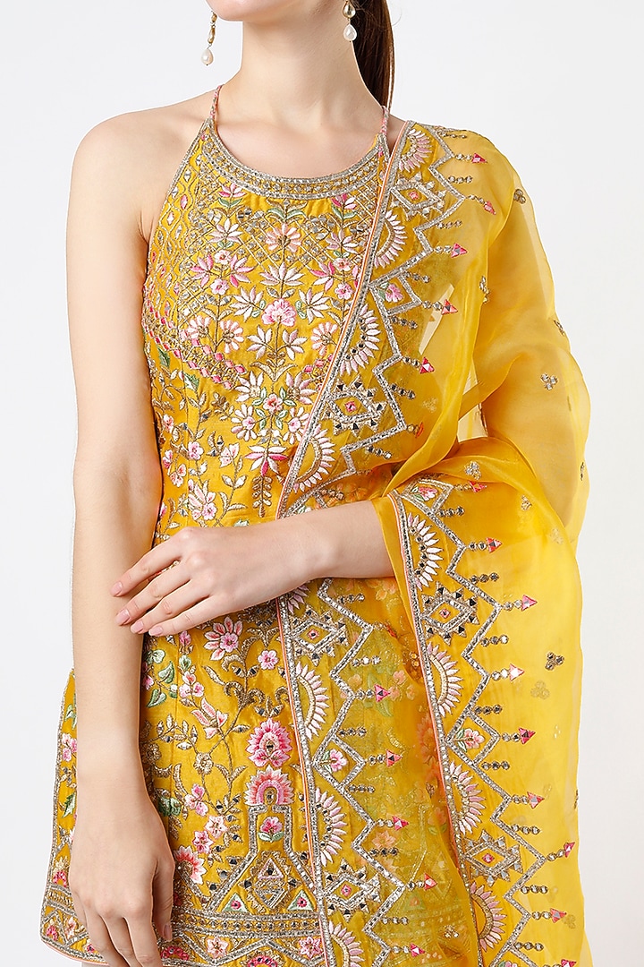 Pale Pink Organza & Raw Silk Resham Embroidered Gharara Set by Tamanna Punjabi Kapoor at Pernia's Pop Up Shop