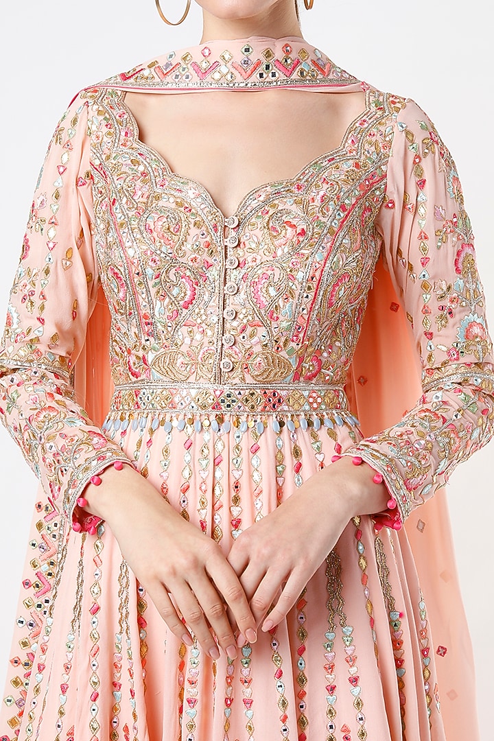 Peach Embroidered Bridal Anarkali Set by Tamanna Punjabi Kapoor at Pernia's Pop Up Shop