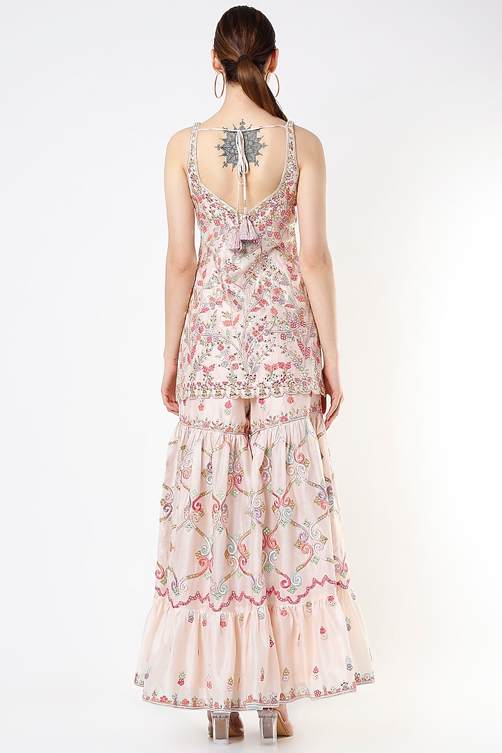 Cameo Peach Chanderi Resham Embroidered Gharara Set by Tamanna Punjabi Kapoor at Pernia's Pop Up Shop