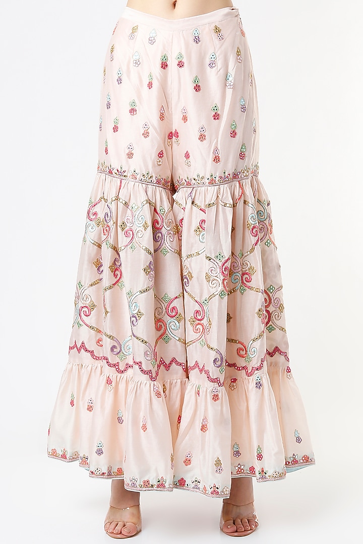 Cameo Peach Chanderi Resham Embroidered Gharara Set by Tamanna Punjabi Kapoor at Pernia's Pop Up Shop