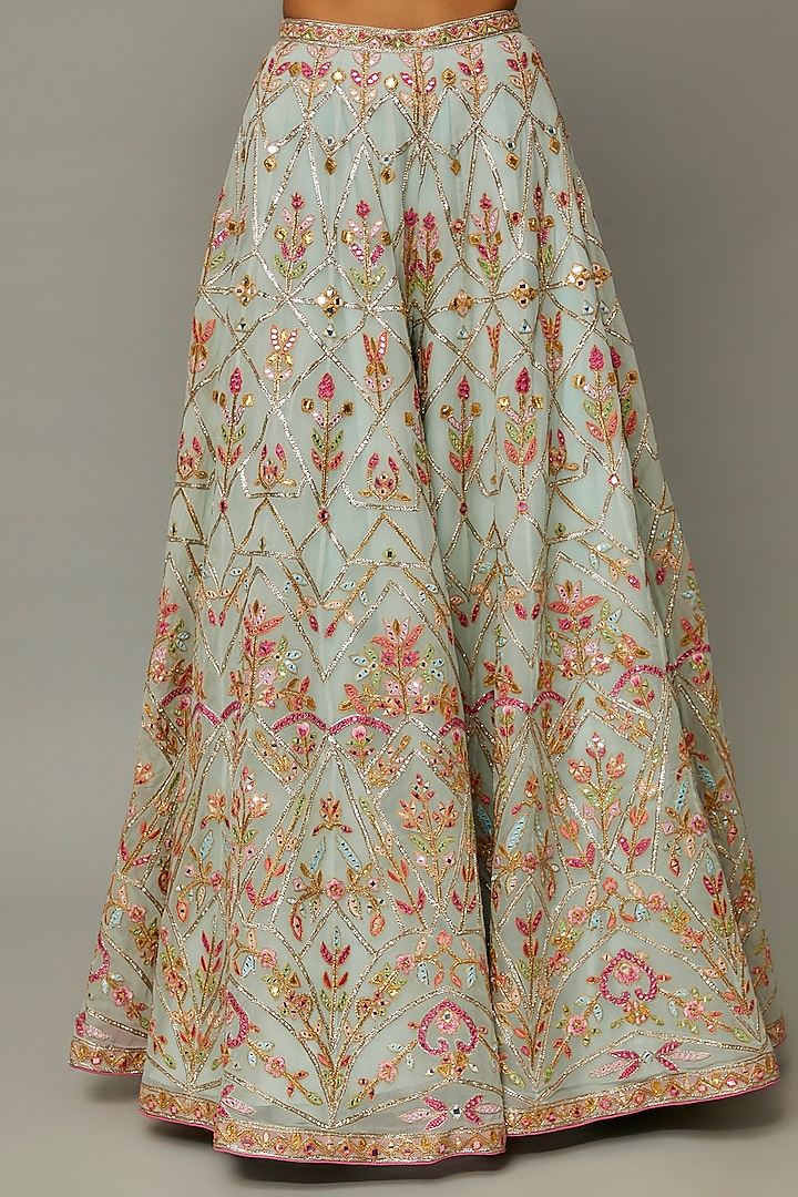 Powder Blue Georgette & Chanderi Silk Embroidered Bridal Sharara Set by Tamanna Punjabi Kapoor at Pernia's Pop Up Shop