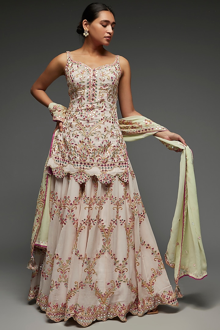 Blush Pink Georgette Sharara Set by Tamanna Punjabi Kapoor