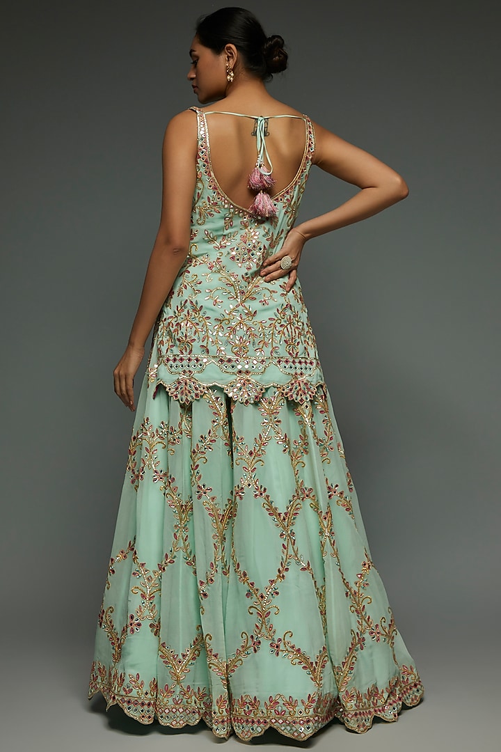 Powder Blue Georgette Bridal Sharara Set by Tamanna Punjabi Kapoor at Pernia's Pop Up Shop