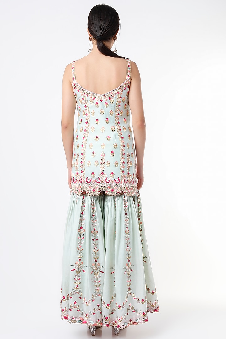 Ice Blue Chanderi & Gota Embroidered Gharara Set by Tamanna Punjabi Kapoor at Pernia's Pop Up Shop