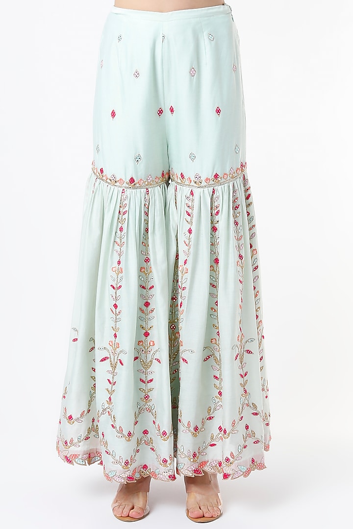 Ice Blue Chanderi & Gota Embroidered Gharara Set by Tamanna Punjabi Kapoor at Pernia's Pop Up Shop