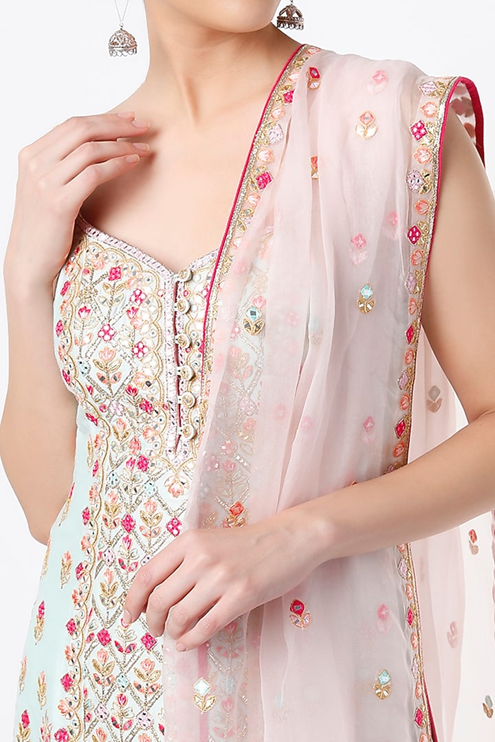 Ice Blue Chanderi & Gota Embroidered Gharara Set by Tamanna Punjabi Kapoor at Pernia's Pop Up Shop