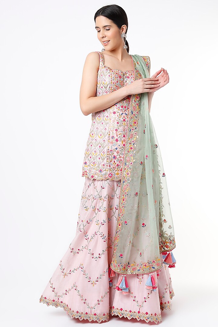 Blush Pink Embroidered Sharara Set by Tamanna Punjabi Kapoor