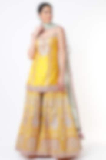 Bright Yellow Embroidered Sharara Set by Tamanna Punjabi Kapoor