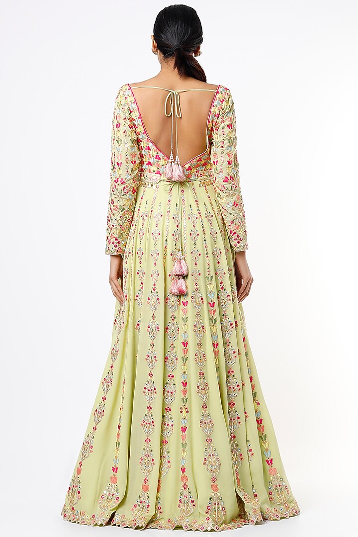 Mint Green Embroidered Bridal Anarkali Set With Belt by Tamanna Punjabi Kapoor at Pernia's Pop Up Shop