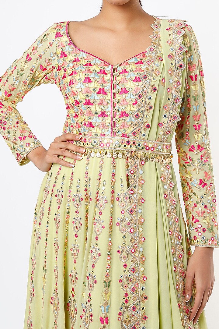 Mint Green Embroidered Bridal Anarkali Set With Belt by Tamanna Punjabi Kapoor at Pernia's Pop Up Shop