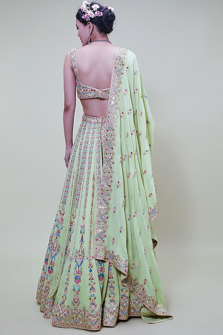Green Georgette Embroidered Bridal Lehenga Set by Tamanna Punjabi Kapoor at Pernia's Pop Up Shop