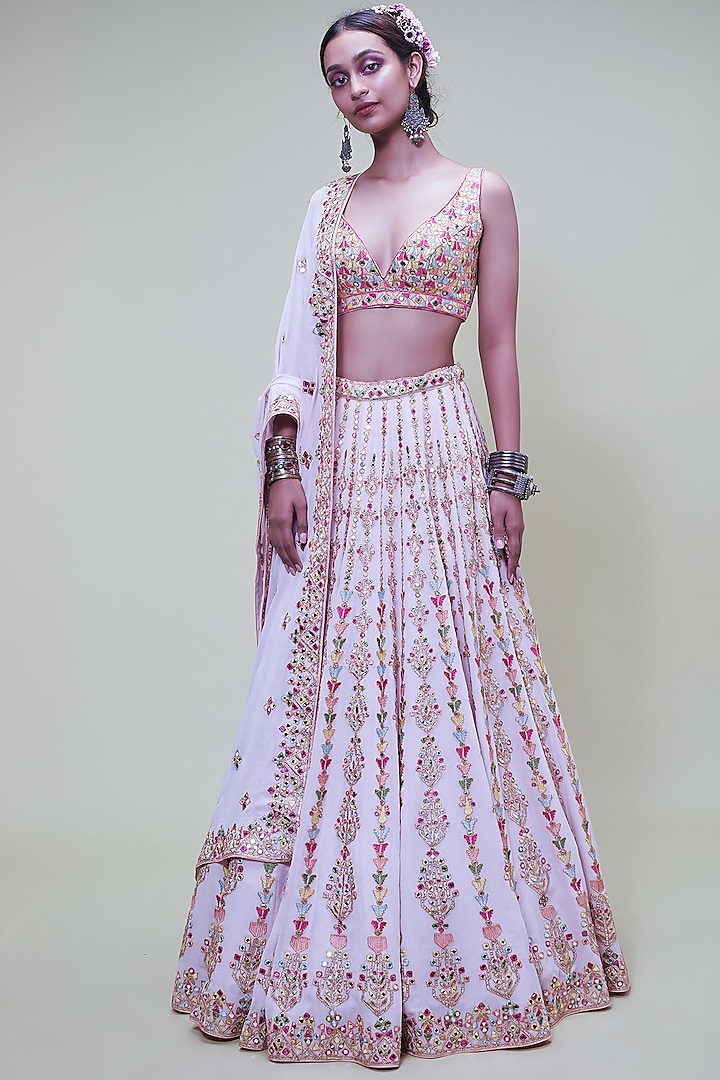 Pink Georgette Embroidered Bridal Lehenga Set by Tamanna Punjabi Kapoor at Pernia's Pop Up Shop