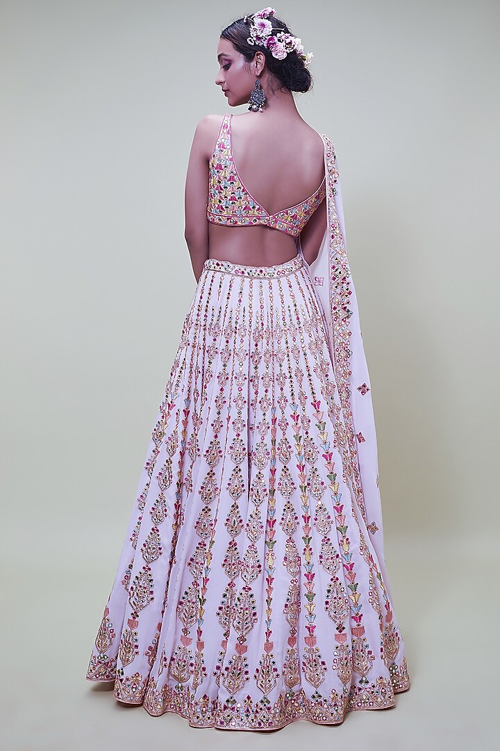 Pink Georgette Embroidered Bridal Lehenga Set by Tamanna Punjabi Kapoor at Pernia's Pop Up Shop