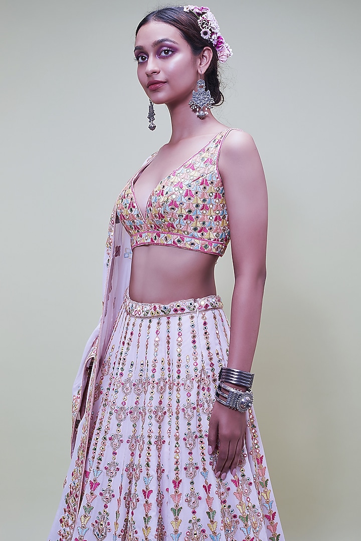 Pink Georgette Embroidered Bridal Lehenga Set by Tamanna Punjabi Kapoor at Pernia's Pop Up Shop