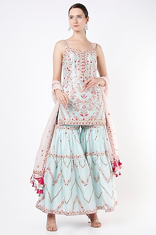 Ice Blue Chanderi Gharara Set by Tamanna Punjabi Kapoor