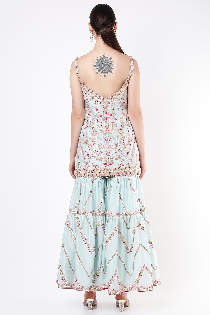 Ice Blue Chanderi Gharara Set by Tamanna Punjabi Kapoor at Pernia's Pop Up Shop
