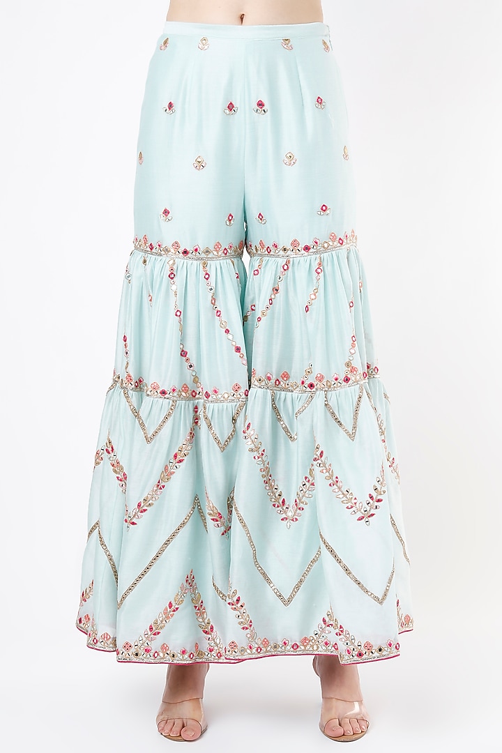 Ice Blue Chanderi Gharara Set by Tamanna Punjabi Kapoor at Pernia's Pop Up Shop