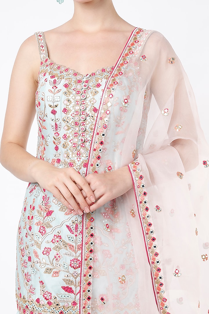 Ice Blue Chanderi Gharara Set by Tamanna Punjabi Kapoor at Pernia's Pop Up Shop
