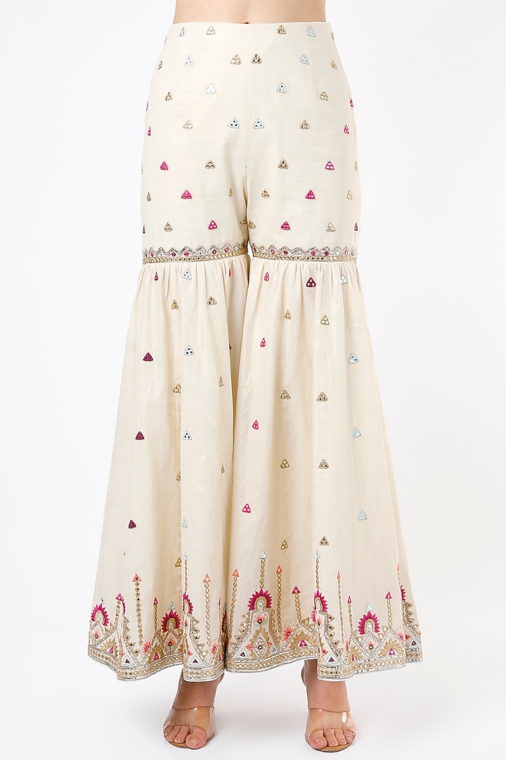 Beige Embroidered Gharara Set by Tamanna Punjabi Kapoor at Pernia's Pop Up Shop