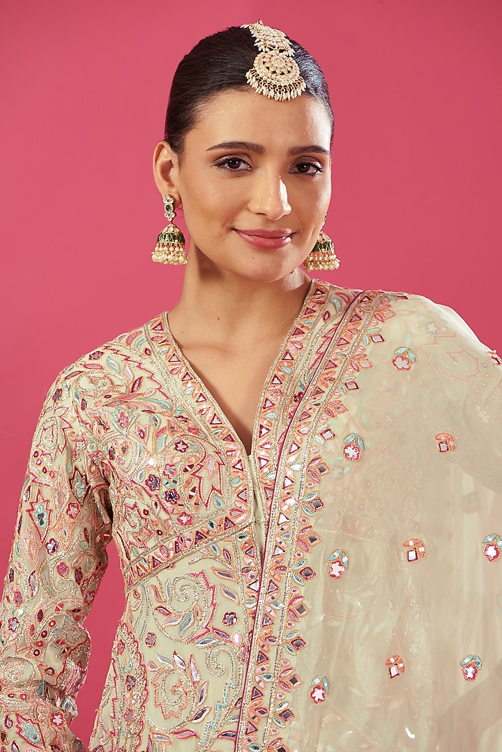 Ivory Chanderi Silk & Georgette Embroidered Bridal Sharara Set by Tamanna Punjabi Kapoor at Pernia's Pop Up Shop