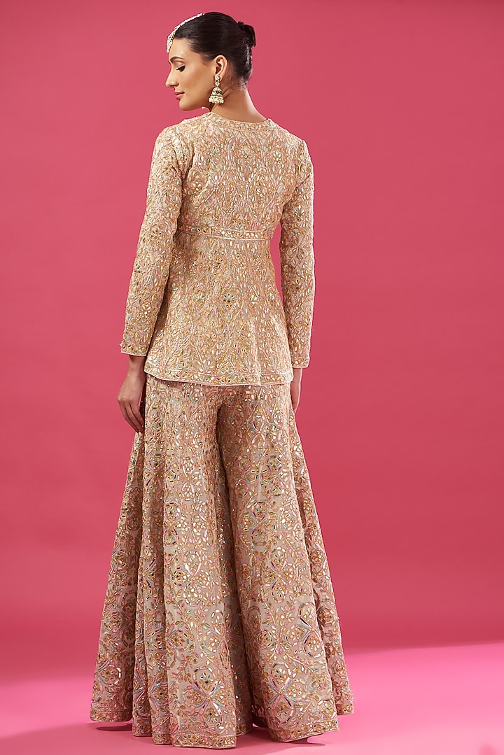Ivory Chanderi Silk & Georgette Embroidered Bridal Sharara Set by Tamanna Punjabi Kapoor at Pernia's Pop Up Shop