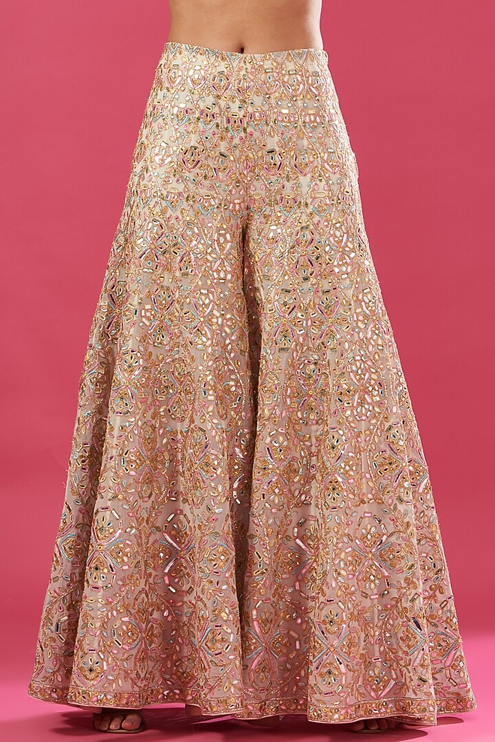 Ivory Chanderi Silk & Georgette Embroidered Bridal Sharara Set by Tamanna Punjabi Kapoor at Pernia's Pop Up Shop