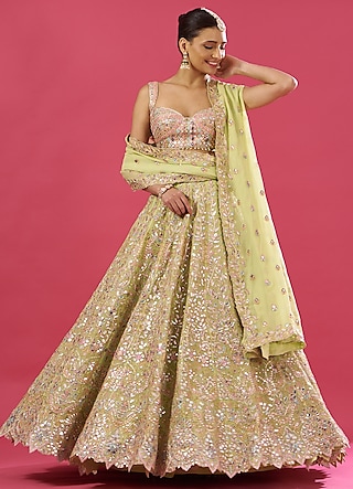 Yellow Georgette Embroidered Lehenga Set by Tamanna Punjabi Kapoor