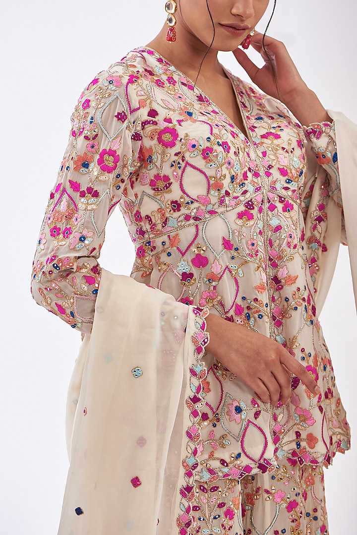 Ivory Georgette Embroidered Bridal Sharara Set by Tamanna Punjabi Kapoor at Pernia's Pop Up Shop