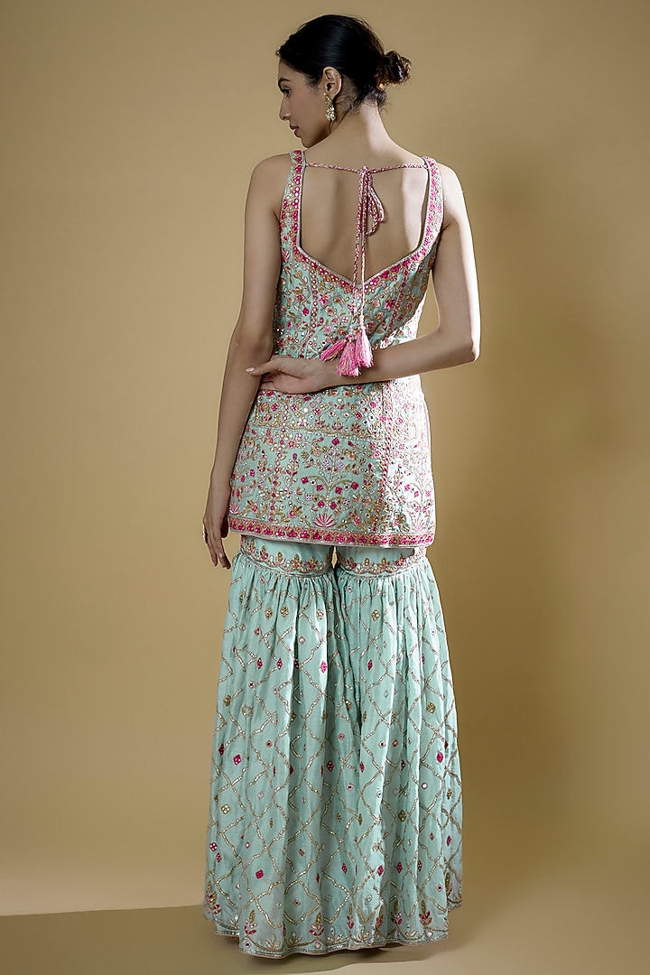 Powder Blue Chanderi Silk Embroidered Gharara Set by Tamanna Punjabi Kapoor at Pernia's Pop Up Shop