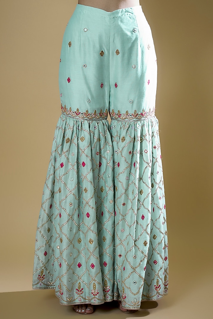 Powder Blue Chanderi Silk Embroidered Gharara Set by Tamanna Punjabi Kapoor at Pernia's Pop Up Shop