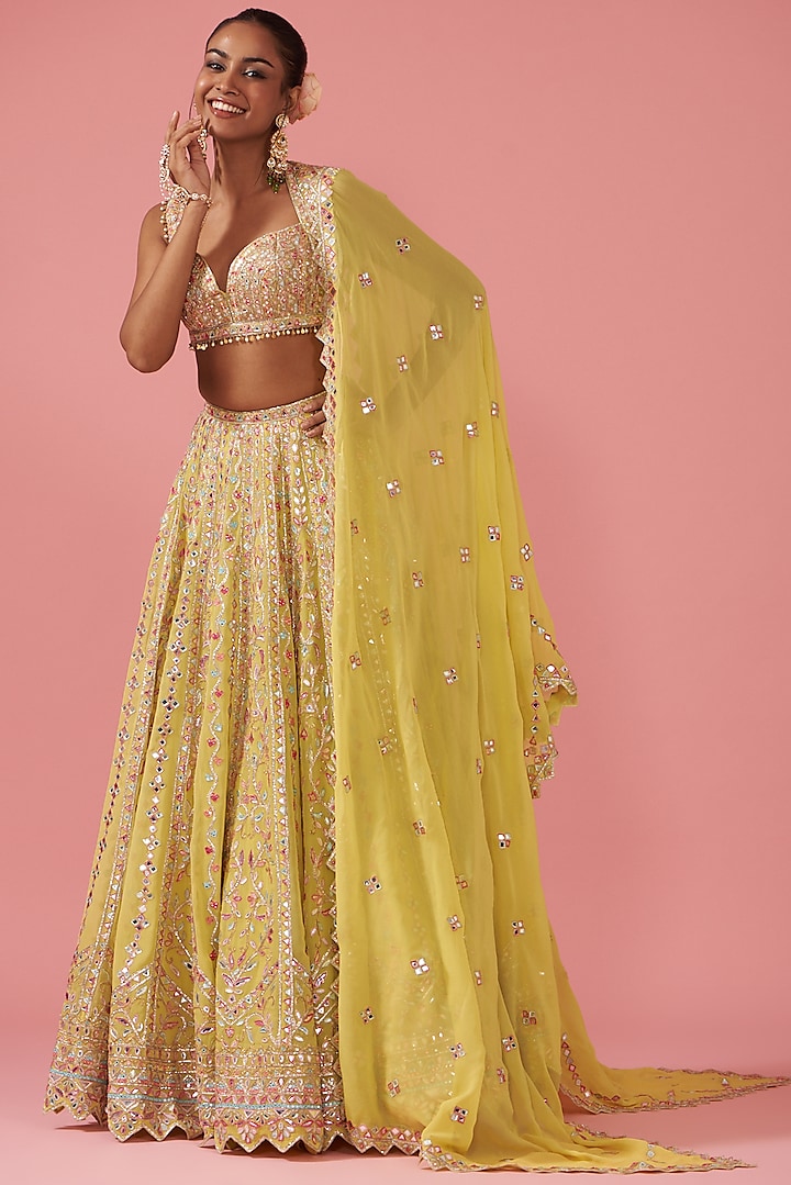 Yellow Georgette Embroidered Lehenga Set by Tamanna Punjabi Kapoor