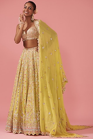 Yellow Georgette Embroidered Lehenga Set by Tamanna Punjabi Kapoor