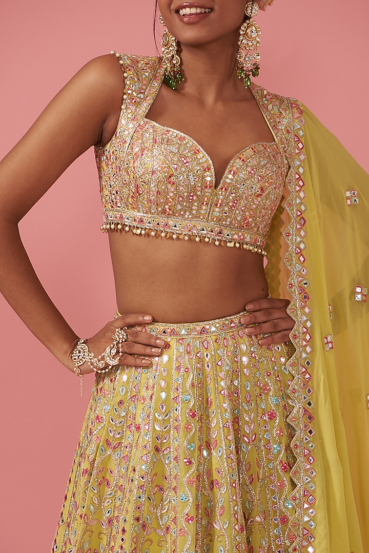 Yellow Georgette Embroidered Bridal Lehenga Set by Tamanna Punjabi Kapoor at Pernia's Pop Up Shop