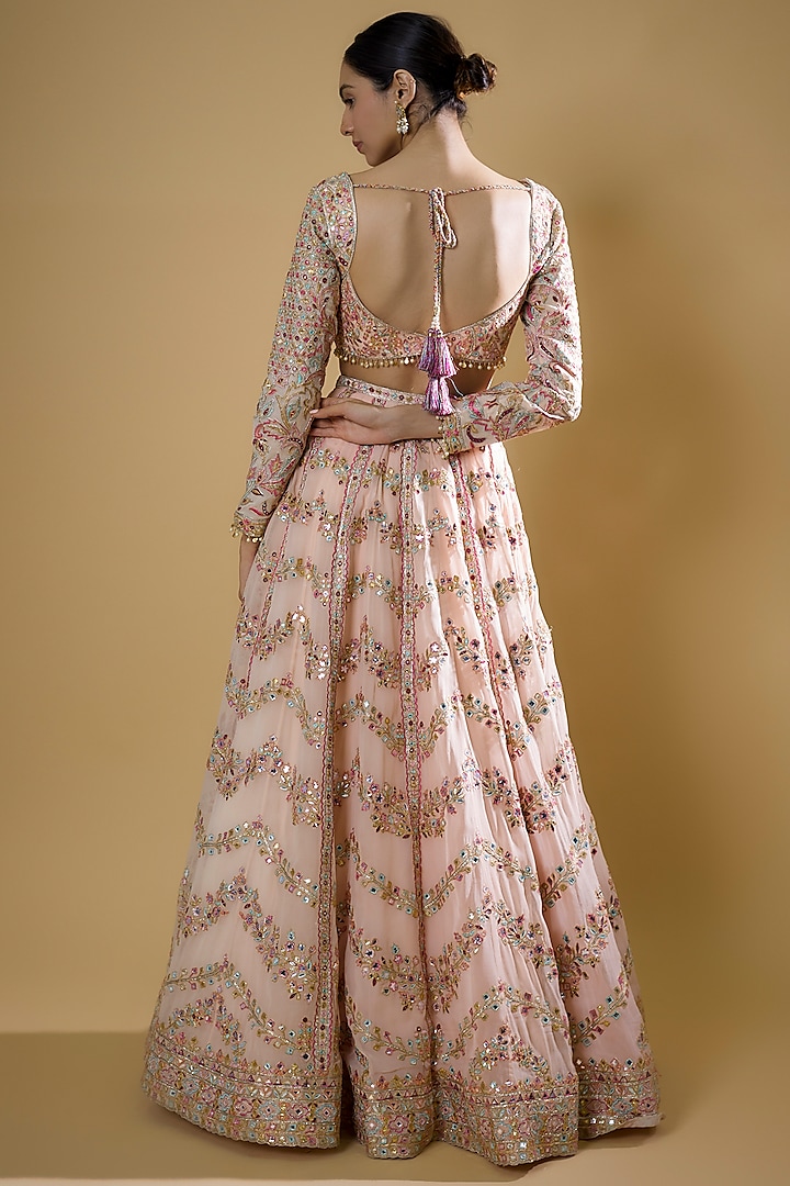 Baby Pink Georgette Embroidered Bridal Lehenga Set by Tamanna Punjabi Kapoor at Pernia's Pop Up Shop