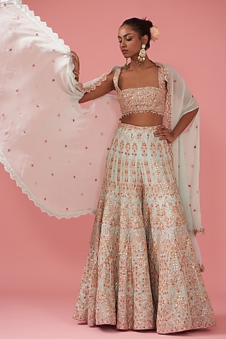 Blue Georgette Embroidered Sharara Set by Tamanna Punjabi Kapoor