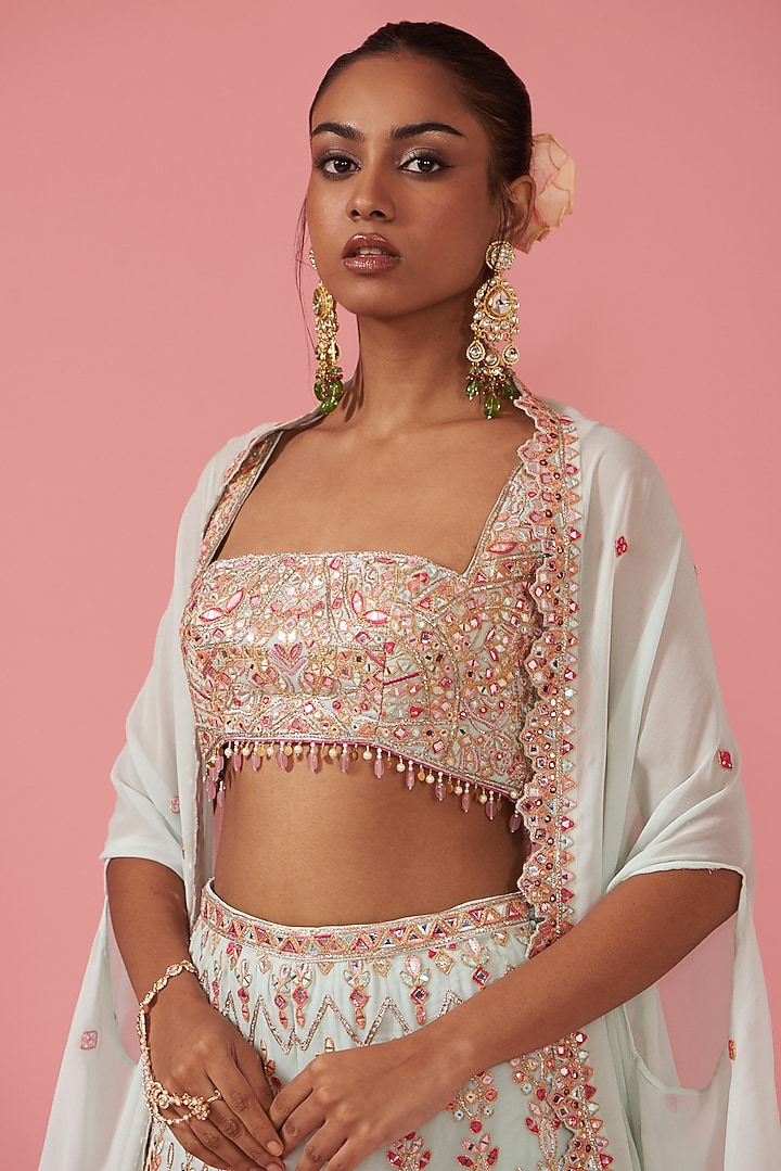 Blue Georgette Embroidered Bridal Sharara Set by Tamanna Punjabi Kapoor at Pernia's Pop Up Shop